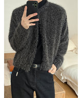 [Unisex] Hairy crop round knit cardigan(3color)