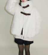 レイチェル 2ベルトディテールショート丈ファージャケット (Lining Quilted)