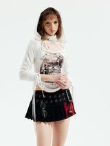 Emoha Black Witch Rock Visual Kei Red and Black Plaid Pleated Skirt