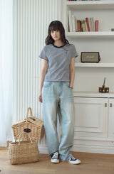 26SS★ フォーリングキャットストライプクロップ半袖Tシャツ
