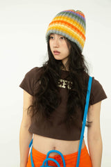 Wool Ribbed Rainbow Stripes Hat