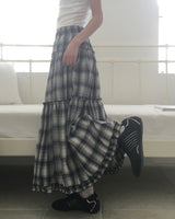 Cawi Frill Check Tiered Long Skirt