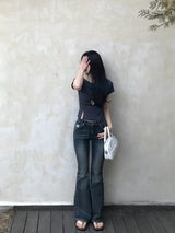 Lost Ball Stud Boat Neck Slit Half Tee