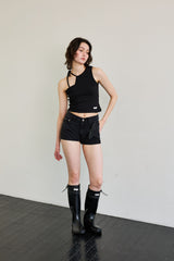 BEBE UNBALANCE SLEEVELESS TOP / BLACK
