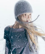Double Strap Angora Beanie / Grey