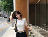 [ cubic✨ ] glint silver pots 3/4 sleeve slim top