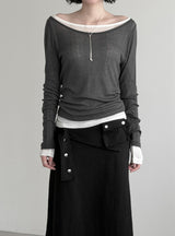 Renne See-through Boat Neck Long Sleeve Tee