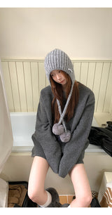 Wool charcoal oversized knit pants two-piece set