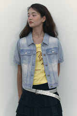 STRING POINT SHORT SLEEVE DENIM JACKET [BLUE]
