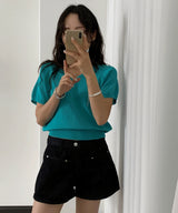 モヒキャップスリーブVネックラグランルーズフィット半袖ニット 6 Colors