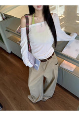 ルーズフィットオフショルダーレイヤードセットロングスリーブTシャツ