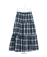 Lumie Check Tiered Banding Long Skirt