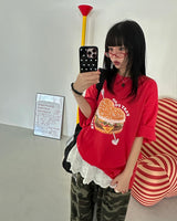 ハンバーガーキッチボクシーオーバーサイズフィットショートスリーブTシャツ
