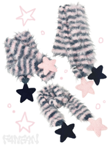 Fluffy Striped Scarf with Star Accents （Midnight & Sakura)