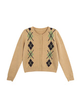 Argyle pattern wool knit cardigan