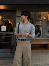 Vice shoulder half-zip muscular sleeve T-shirt