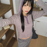 Pao Stripe Snap Button Coloring Long Sleeve Hooded T-Shirt