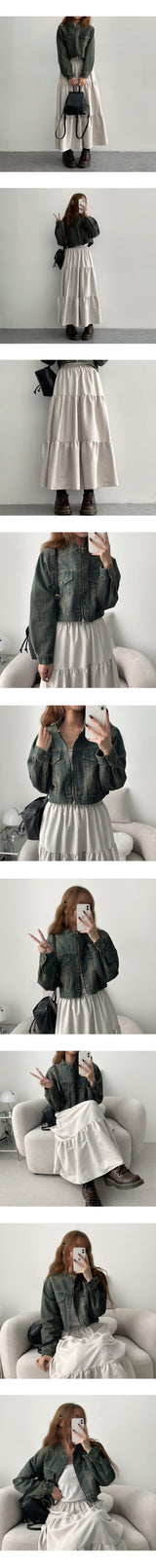 Gabe Round Neck Washed Cropped Jean Jacket