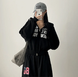 New York Lettering Two Way Cropped Hooded Zip-Up