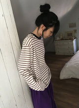 [unisex] Cadence Over Fit Stripe Color Matching Long Sleeve Tee