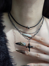 black love necklace | 블랙 십자가 하트 레이어드 목걸이