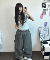 ナイロンリベットカーペンターワイドパンツ🩶🖤💚3カラー