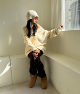 (UNISEX) シュガーパウダーオーバーサイズ5ボタンアンゴラカーディガン - NEW 2 COLOR