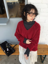[MD Pick]ウールタッチブラッシュVネックニット (4 Colors)