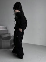 back rivet winter wide pants
