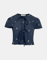 Flower Embroidery Ribbon Blouse
