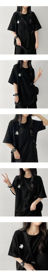 Rabbit embroidered short-sleeved T-shirt