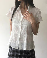 Pre lace punching short-sleeved blouse shirt