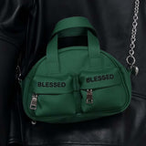 HALF MOON SHOULDER HAND BAG_SMALL-Hybrid lreather Greenblack