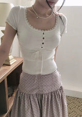 cheek dot flare button midi sk