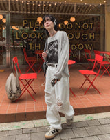 ホワイトビンテージダメージパンツ