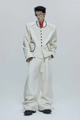 Colorblock Gem Button Tweed Trousers