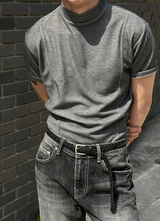 [MUSCLE FIT] スリットモックネックハーフニット(3color)