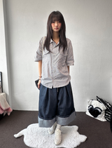 Cake Check Button Collar Short Sleeve Shirt 2 COLORS