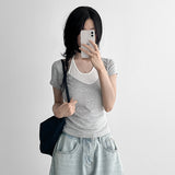Unique Deep V-Neck Halter Short-Sleeved T-Shirt (3 colors)