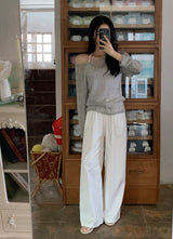 See-through Boat Neck Linen Knit (6color)