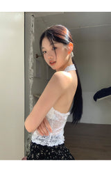 ランジェリーレースホルターノースリーブトップ