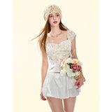 [GirlyFancyClub] French Court Small Floral Satin Top for Women