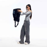 Gray One Shoulder Stretch Top with Viscose Blend Fabric for Women