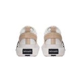 White Frayed Canvas Chunky Platform Sneakers, Unisex Low Top Lace-Up Casual Streetwear Shoes