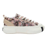 Multicolor Frayed Tweed Platform Sneakers, Unisex Low Top Lace Up Shoes