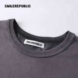 コットングラデーションレターバックグラフィックTシャツ ウォッシュドカジュアルストリートトップ