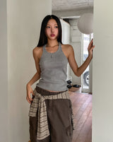 [U-BASIC] Cerandi Ribbed Y Mango Sleeveless