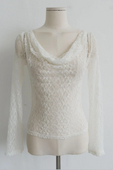 カウルネック レーストップス (IVORY, PINK)