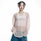 Cut Off Net Knit - BEIGE