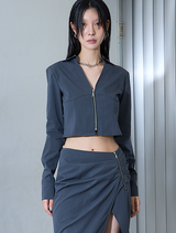 Zipper Slim Long Skirt Grey